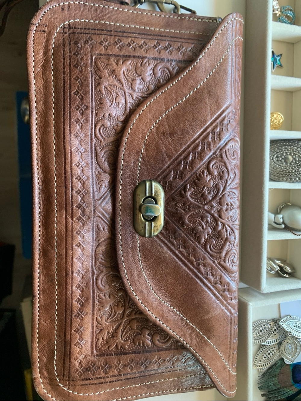 Tooled Brown Leather Clutch Wallet